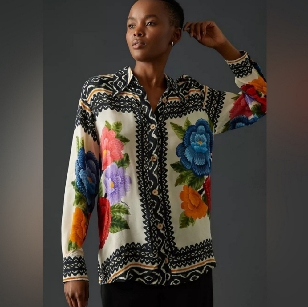 Farm Rio "Chenille Flowers" Blouse In Size Small